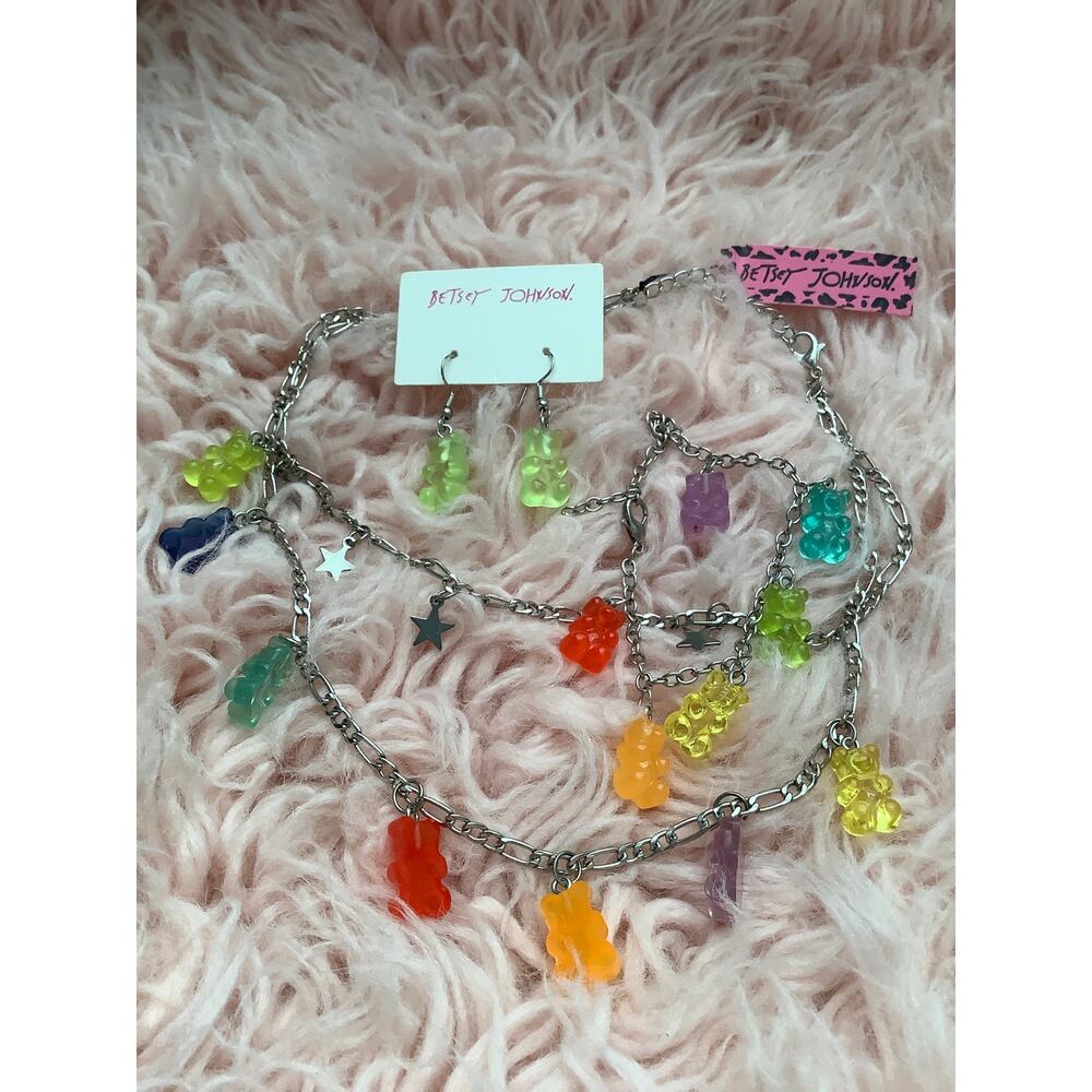 New  tag fashion jewelry gummy bears set 3  pieces earrings necklace bracelet